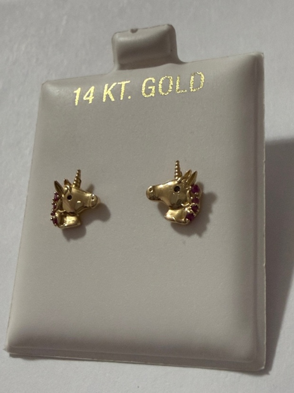 14K Gold Unicorn Stud Screw Back Earrings with Lab Created Rubies